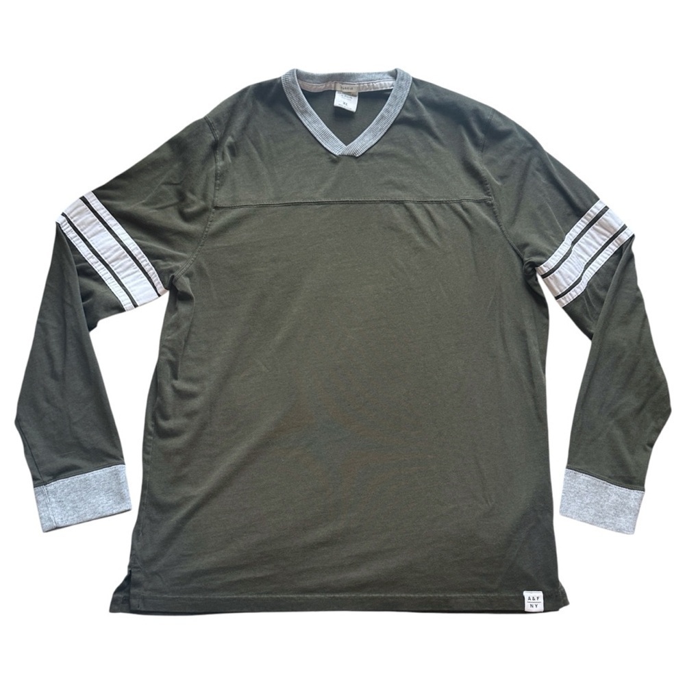 Abercrombie & Fitch Contrast Stripe Long Sleeve Muscle Tee Khaki Green Men’s XL